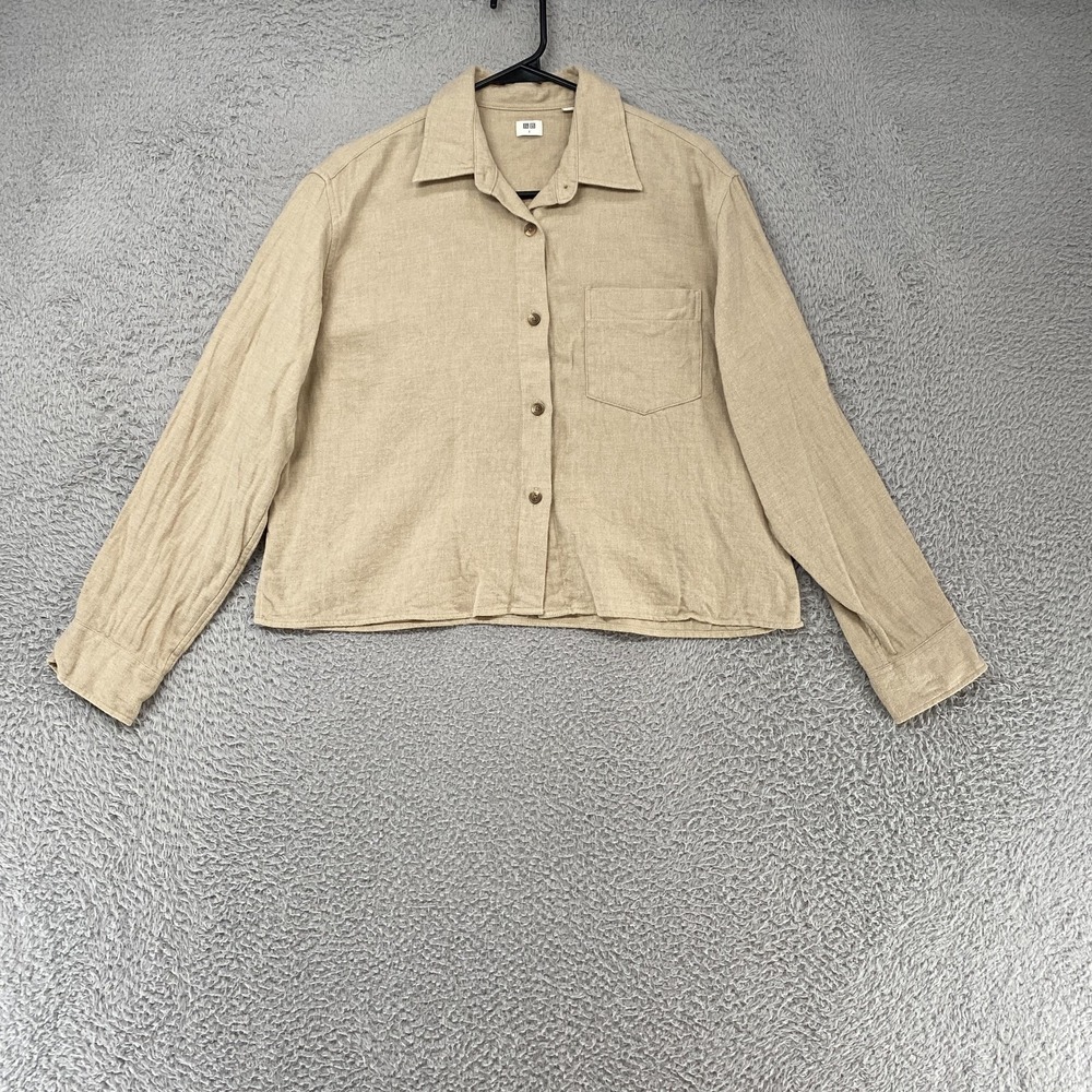 Uniqlo Boxy Chore Coat Womens Small Beige 100% Cotton Collared Minimalist Twill